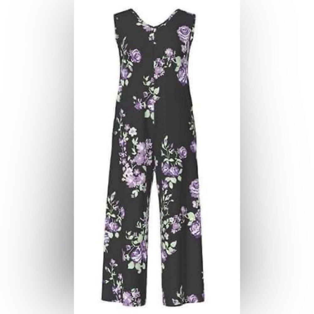 NWOT!! LuLaRoe Natalie Purple Rose/Black Pants Jumpsuit Size Large
